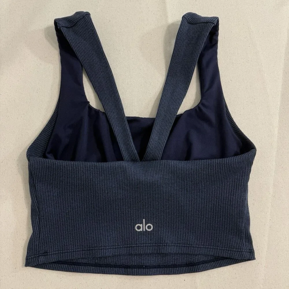 Alo Yoga Ribbed Sports Bra Blue Size XS